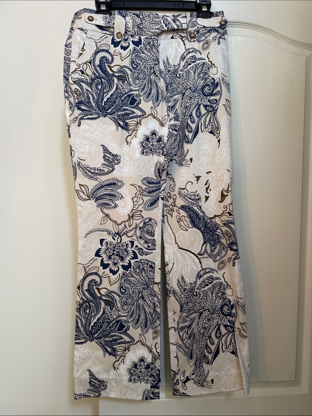 Etcetera White and Navy Paisley Wide-Leg Pants